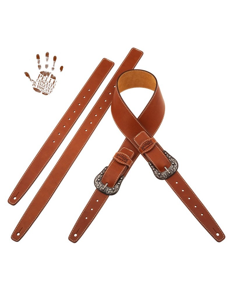 Tracolla per Chitarra e Basso Marrone Vera Pelle Conciata Al Vegetale 7 Cm Sun Twin Buckle TS Core 