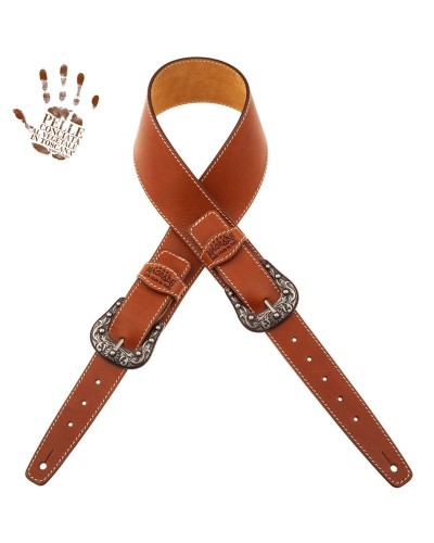 Tracolla per Chitarra e Basso Marrone Vera Pelle Conciata Al Vegetale 7 Cm Sun Twin Buckle TS Core 