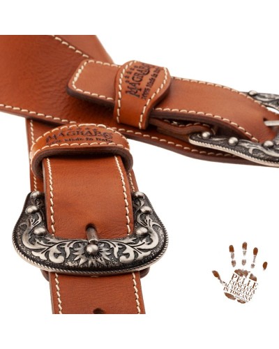 Tracolla per Chitarra e Basso Marrone Vera Pelle Conciata Al Vegetale 7 Cm Sun Twin Buckle TS Core 