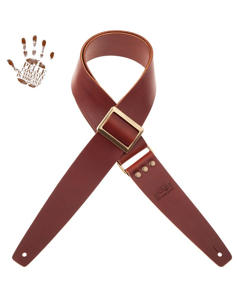 Guitar Strap Brown Certified Vegetable Tanned Leather 6 Cm Stripe SC Cotton 