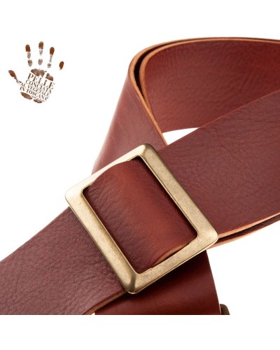 Guitar Strap Brown Certified Vegetable Tanned Leather 6 Cm Stripe SC Cotton 