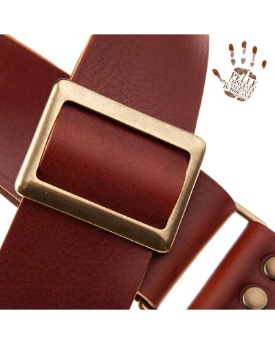 Guitar Strap Brown Certified Vegetable Tanned Leather 6 Cm Stripe SC Cotton 