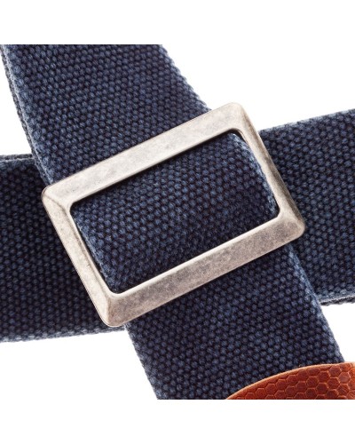 magrabò guitar straps | stripe sc cotton washed blu 5 cm terminals twinkle brown, recta silver buckle