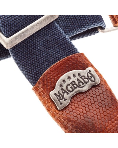 magrabò guitar straps | stripe sc cotton washed blu 5 cm terminals twinkle brown, recta silver buckle