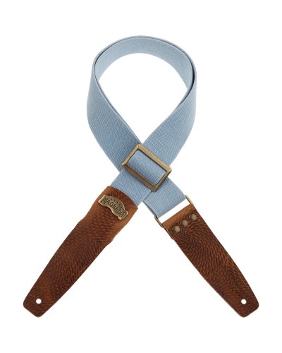 magrabò guitar straps | stripe sc cotton washed celeste 5 cm custom terminals swivel brown, recta brass buckle