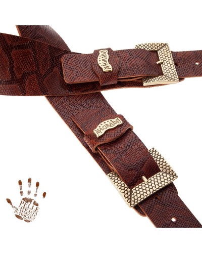 Tracolla per Chitarra e Basso Marrone Vera Pelle Conciata Al Vegetale 7 Cm Scaled Snake Twin Buckle TC Embossed 