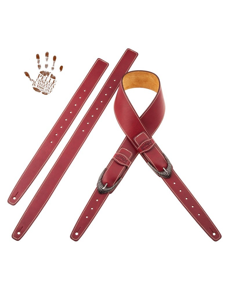 Tracolla per Chitarra e Basso Bordeaux Vera Pelle Conciata Al Vegetale 7 Cm Groove Twin Buckle TS Core 