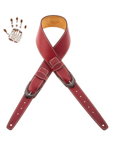 Guitar Strap Bordeaux Certified Vegetable Tanned Leather 7 Cm Groove Twin Buckle TS Core 