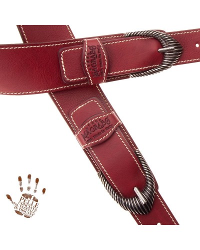 Tracolla per Chitarra e Basso Bordeaux Vera Pelle Conciata Al Vegetale 7 Cm Groove Twin Buckle TS Core 