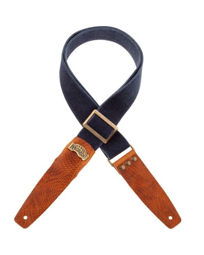 Guitar Strap Blu Cotton And Genuine Leather 5 Cm Stripe SC Cotton Washed 