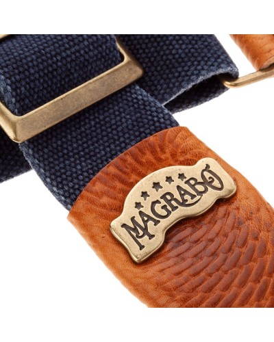 magrabò guitar straps | stripe sc cotton washed blu 5 cm custom terminals swivel brown, recta brass buckle