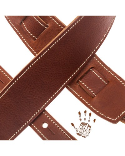 Guitar Strap Brown Certified Vegetable Tanned Leather 6 Cm Holes HS Core 