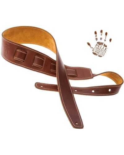 Guitar Strap Brown Certified Vegetable Tanned Leather 6 Cm Holes HS Core 