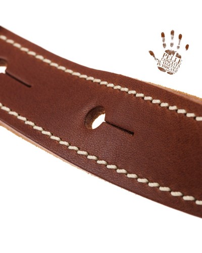 Guitar Strap Brown Certified Vegetable Tanned Leather 6 Cm Holes HS Core 