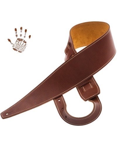 Guitar Strap Brown Certified Vegetable Tanned Leather 8 Cm Holes HS Core 