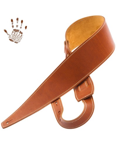 Guitar Strap Brown Certified Vegetable Tanned Leather 8 Cm Holes HS Core 