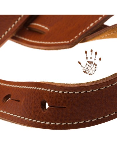 Guitar Strap Brown Certified Vegetable Tanned Leather 8 Cm Holes HS Core 