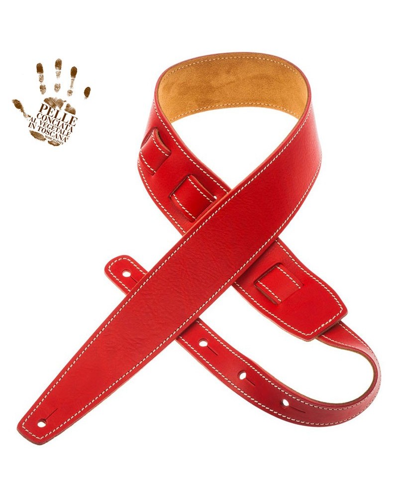 Tracolla per Chitarra e Basso Rosso Vera Pelle Conciata Al Vegetale 6 Cm Holes HS Core 