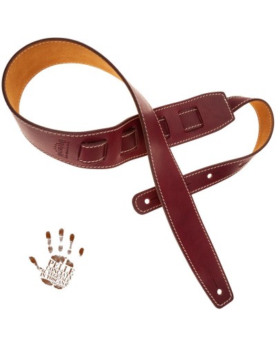 Guitar Strap Bordeaux Certified Vegetable Tanned Leather 6 Cm Holes HS Core 