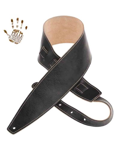 Guitar Strap Black Certified Vegetable Tanned Leather 10 Cm Holes HS Stone Washed 