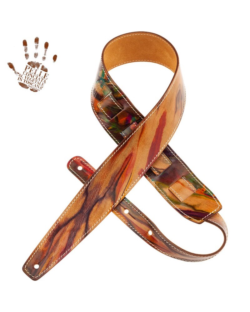 Guitar Strap Multicolor Certified Vegetable Tanned Leather 6 Cm Holes HS Paint 