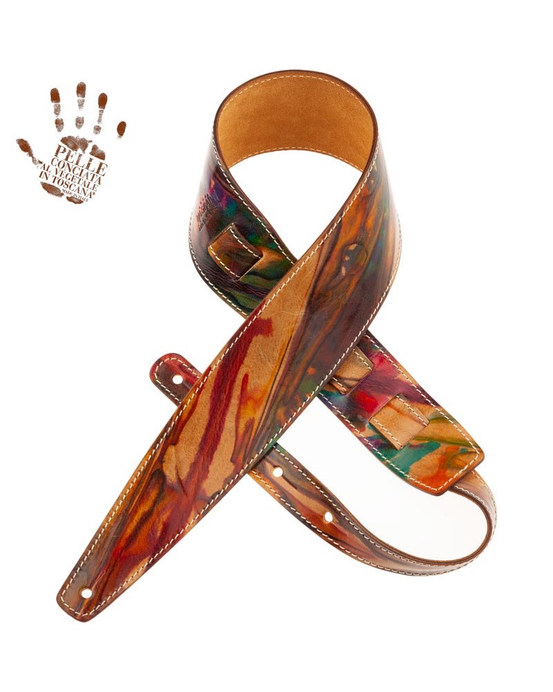 Guitar Strap Multicolor Certified Vegetable Tanned Leather 8 Cm Holes HS Paint 