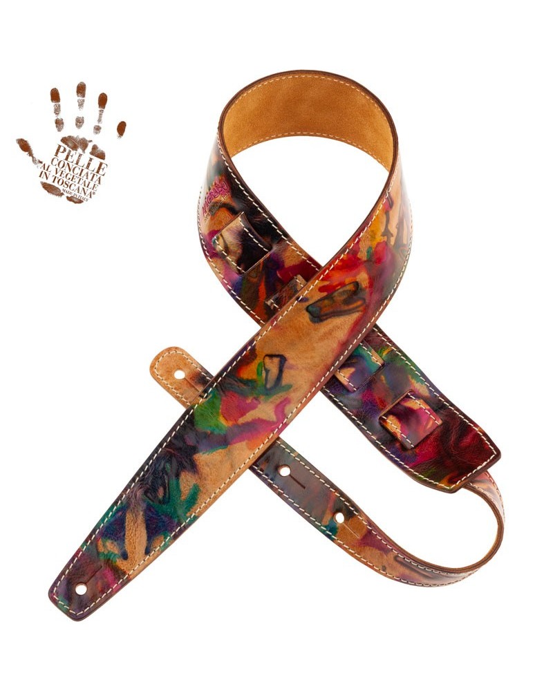 Guitar Strap Multicolor Certified Vegetable Tanned Leather 6 Cm Holes HS Paint 