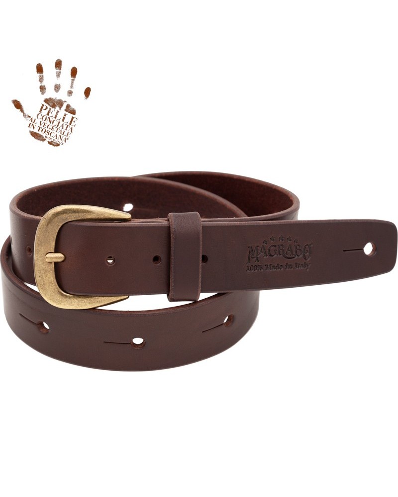 belt & strap cintura in vera pelle di toro marrone scuro 4 cm, fibbia classic ottone