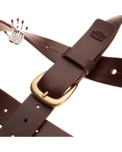 belt & strap cintura in vera pelle di toro marrone scuro 4 cm, fibbia classic ottone