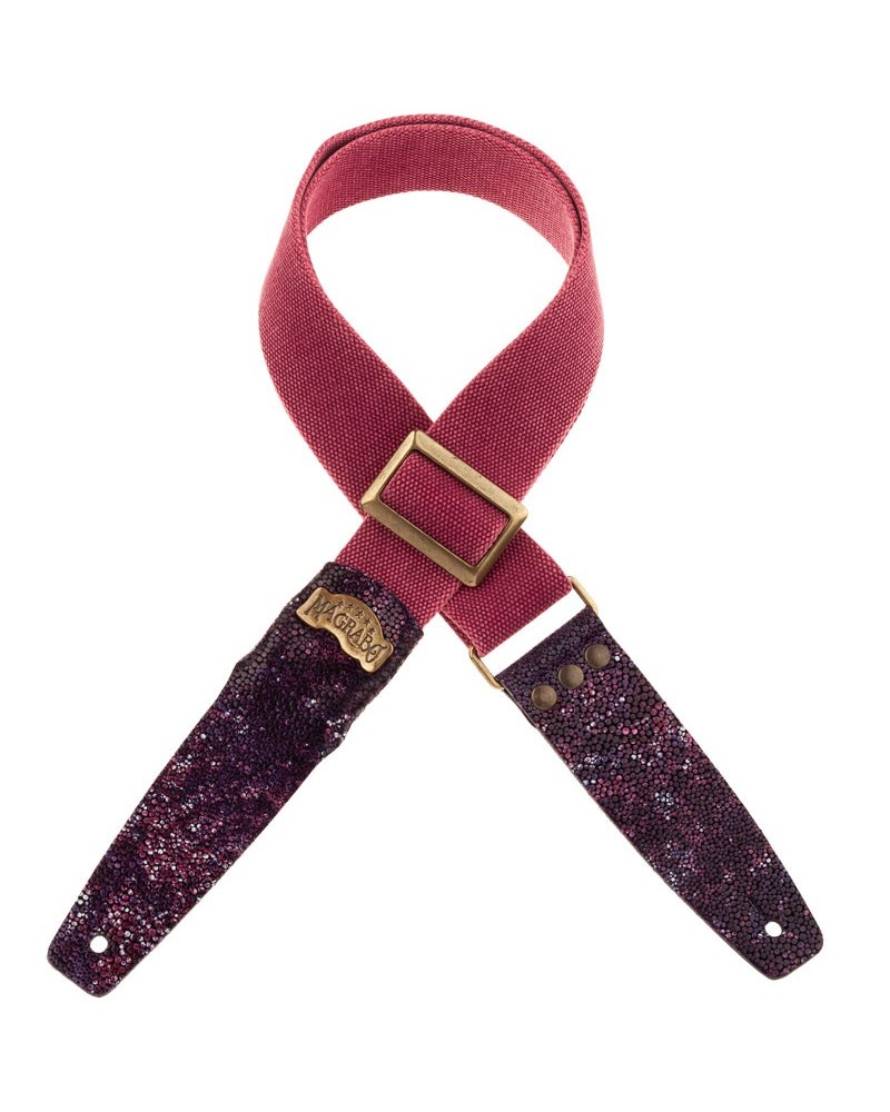 Guitar Strap Bordeaux Cotton And Genuine Leather 5 Cm Seurat Embossed Stripe SC Cotton Washed 