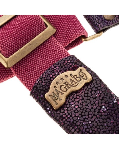 Guitar Strap Bordeaux Cotton And Genuine Leather 5 Cm Seurat Embossed Stripe SC Cotton Washed 