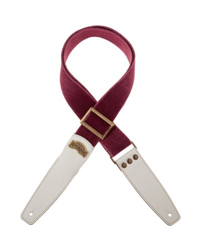 magrabò guitar straps | stripe ss special cotton washed bordeaux 5 cm terminals colors white, recta brass buckle