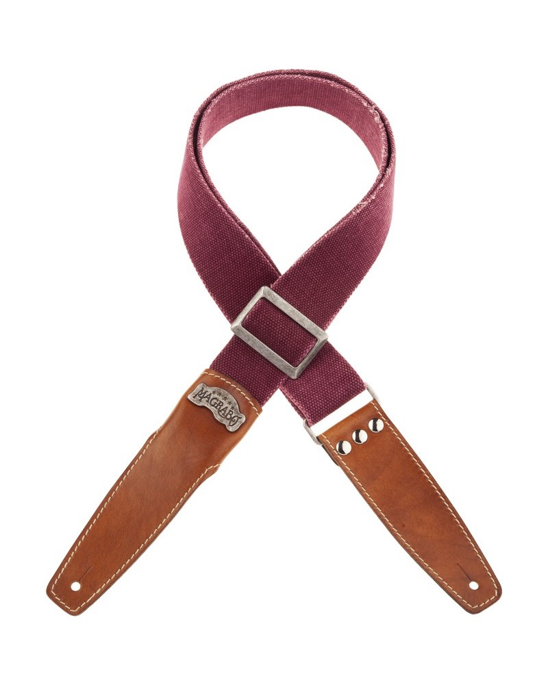 Guitar Strap Bordeaux Cotton And Genuine Leather 5 Cm Stone Washed Stripe SS Cotton Washed 