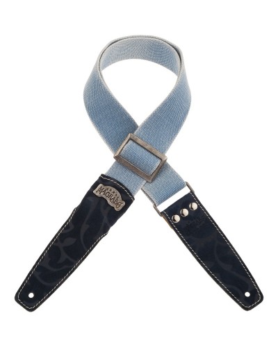 magrabò guitar straps | stripe ss special cotton washed celeste 5 cm terminals damasco blu, recta silver buckle