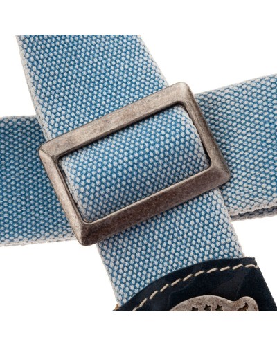 magrabò guitar straps | stripe ss special cotton washed celeste 5 cm terminals damasco blu, recta silver buckle