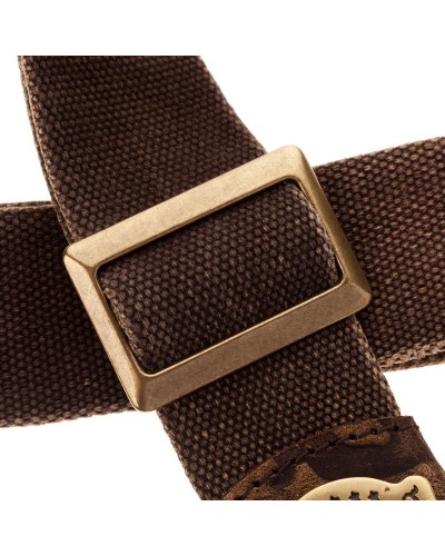 Guitar Strap Brown Cotton And Genuine Leather 5 Cm Grifo Embossed Stripe SS Cotton Washed 