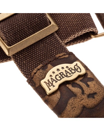 Guitar Strap Brown Cotton And Genuine Leather 5 Cm Grifo Embossed Stripe SS Cotton Washed 