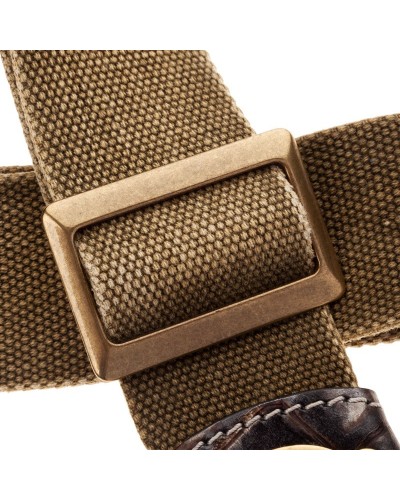 Guitar Strap Olive Green Cotton And Genuine Leather 5 Cm Cocco Dalma Embossed Stripe SS Cotton Washed 