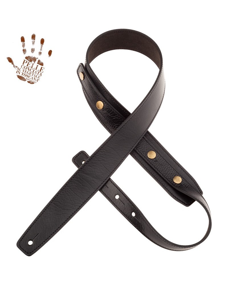 Guitar Strap Black Certified Vegetable Tanned Leather 5 Cm Buttons BS Core 