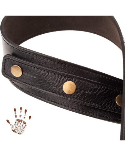 Guitar Strap Black Certified Vegetable Tanned Leather 5 Cm Buttons BS Core 