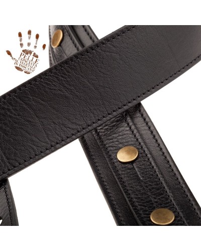 Guitar Strap Black Certified Vegetable Tanned Leather 5 Cm Buttons BS Core 