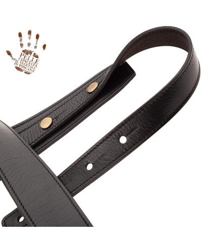 Guitar Strap Black Certified Vegetable Tanned Leather 5 Cm Buttons BS Core 