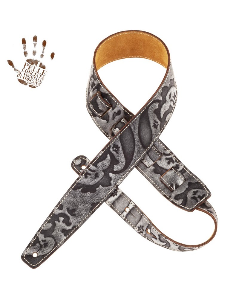 magrabò guitar straps | holes hs embossed grifo argento 6 cm