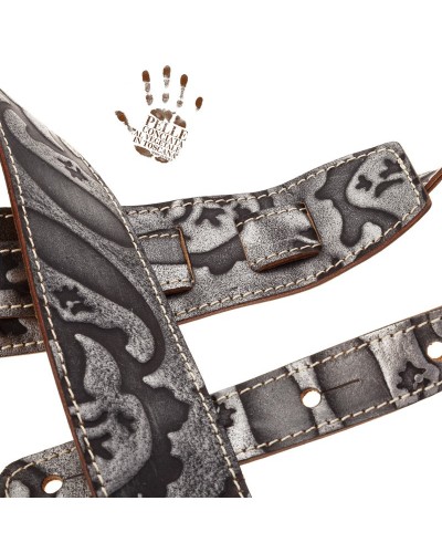 Guitar Strap Silver Certified Vegetable Tanned Leather 6 Cm Holes HS Embossed 