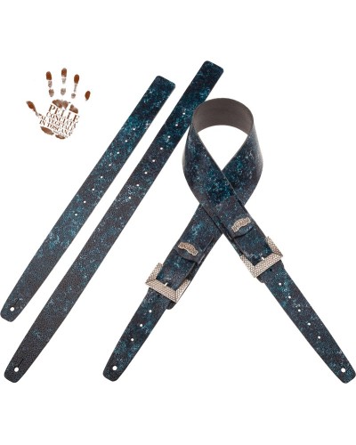 magrabò guitar straps | twin buckle tc embossed seurat petrolio 7 cm scaled silver buckle