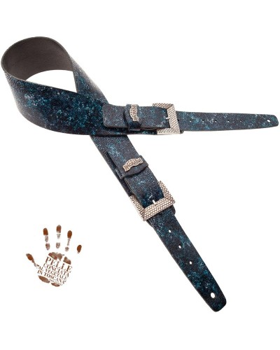 magrabò guitar straps | twin buckle tc embossed seurat petrolio 7 cm scaled silver buckle