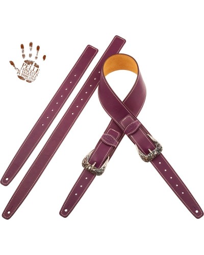 Guitar Strap Violet Certified Vegetable Tanned Leather 7 Cm Skull & Roses Twin Buckle TS Core 