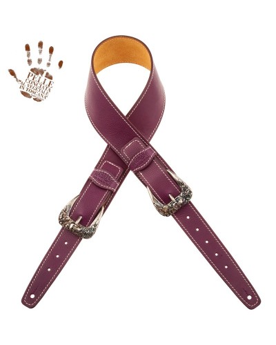 Guitar Strap Violet Certified Vegetable Tanned Leather 7 Cm Skull & Roses Twin Buckle TS Core 