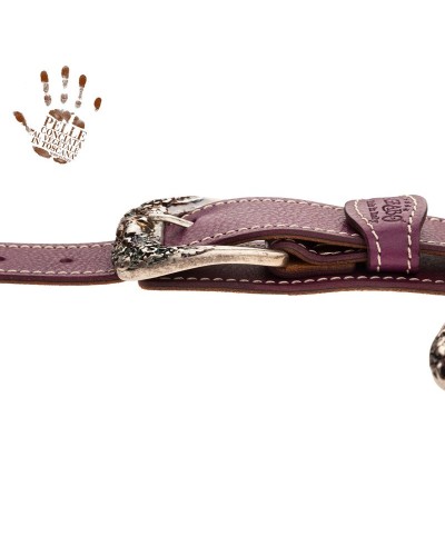 Guitar Strap Violet Certified Vegetable Tanned Leather 7 Cm Skull & Roses Twin Buckle TS Core 