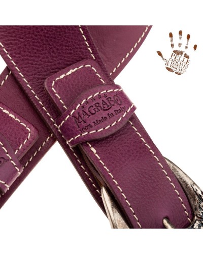 Guitar Strap Violet Certified Vegetable Tanned Leather 7 Cm Skull & Roses Twin Buckle TS Core 